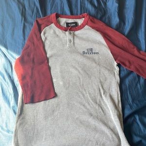 Brixton Red & Gray 3/4 Sleeve Shirt - Size Small - Waffle Texture